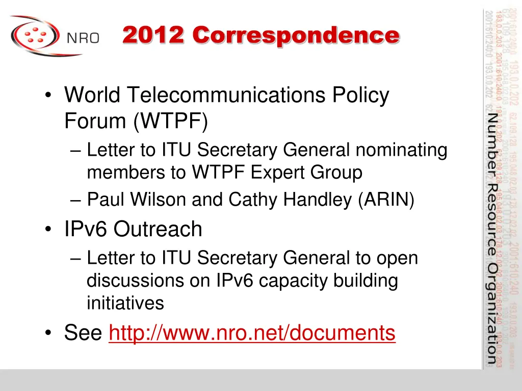 2012 correspondence