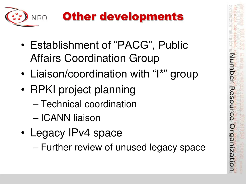 other developments