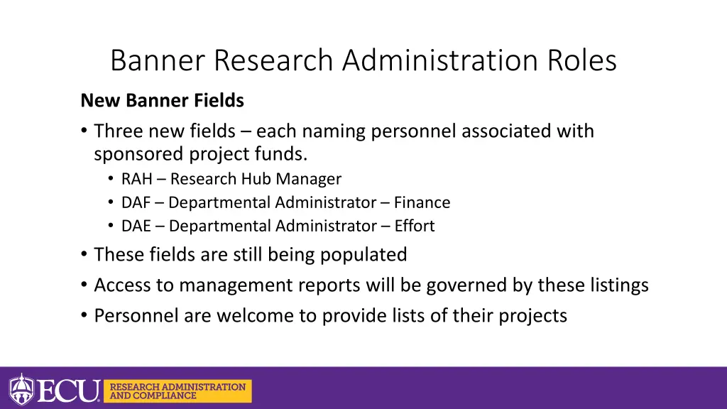 banner research administration roles