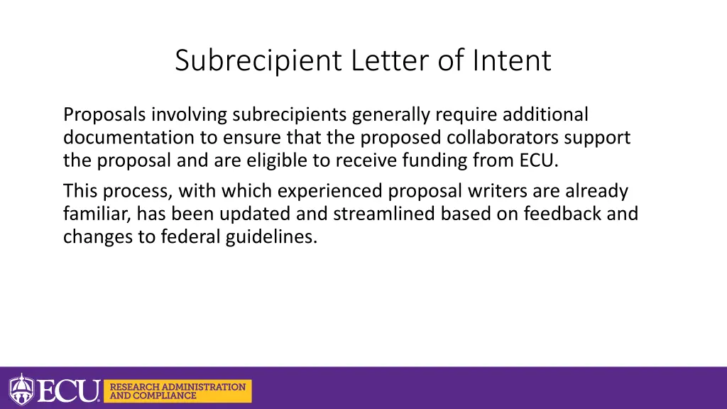 subrecipient letter of intent
