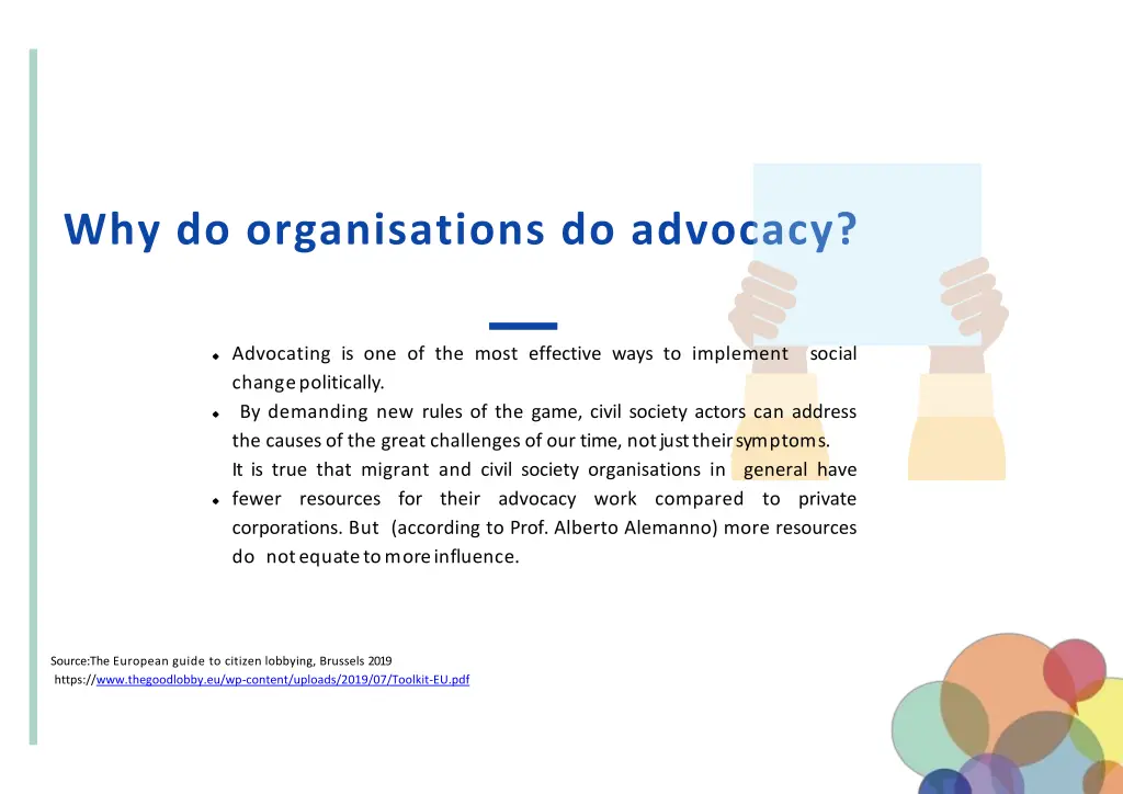why do organisations do advocacy