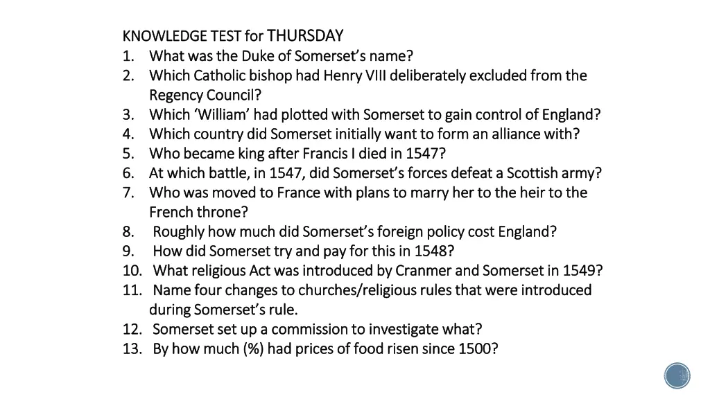 knowledge test for knowledge test for thursday 1
