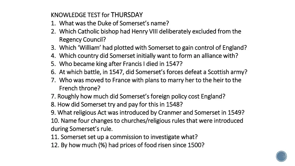 knowledge test for knowledge test for thursday