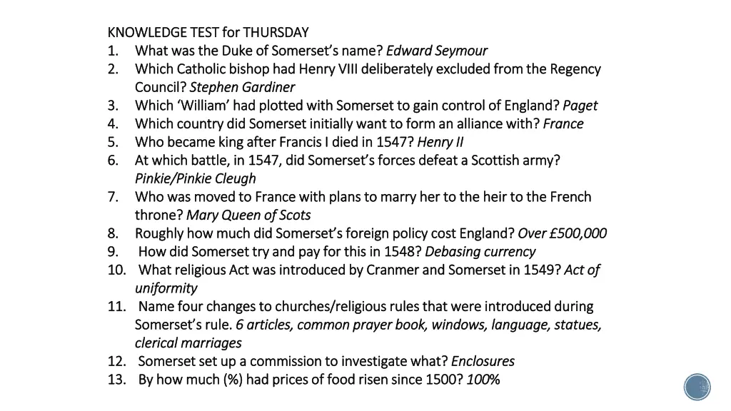knowledge test for thursday knowledge test 3