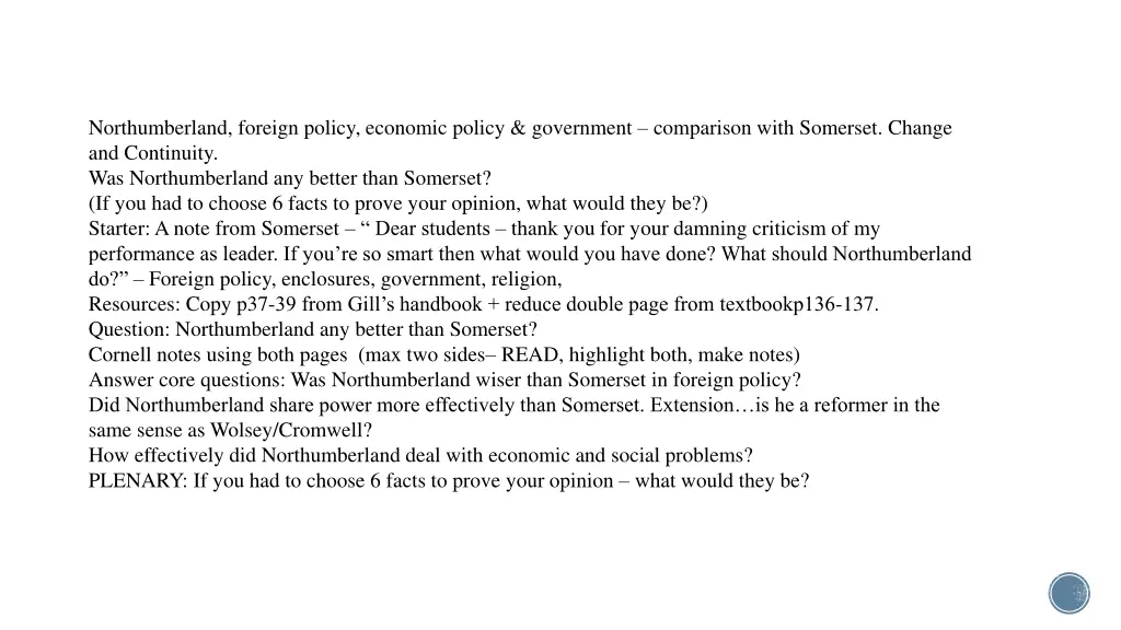 northumberland foreign policy economic policy