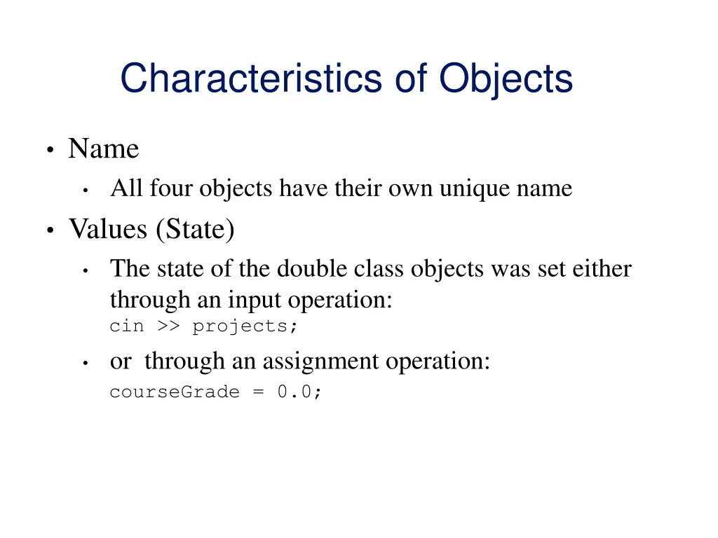 characteristics of objects