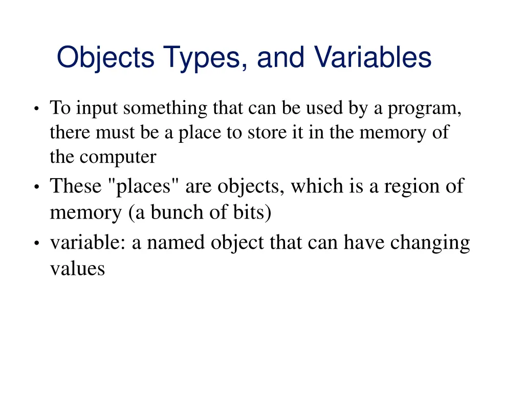 objects types and variables