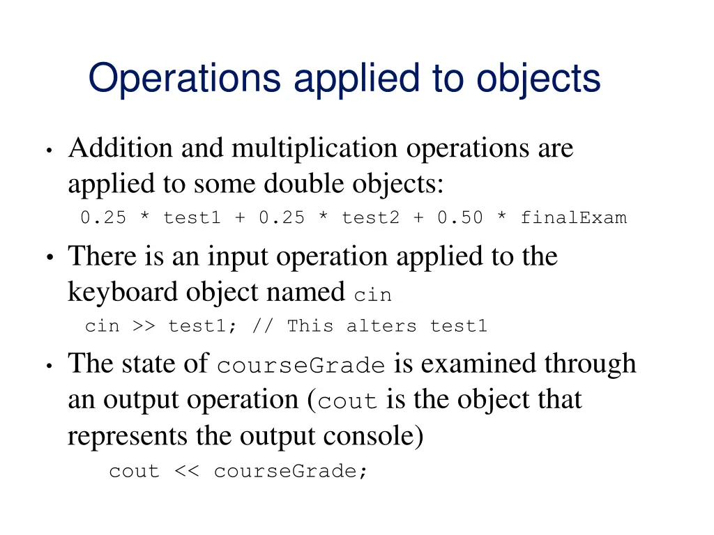 operations applied to objects