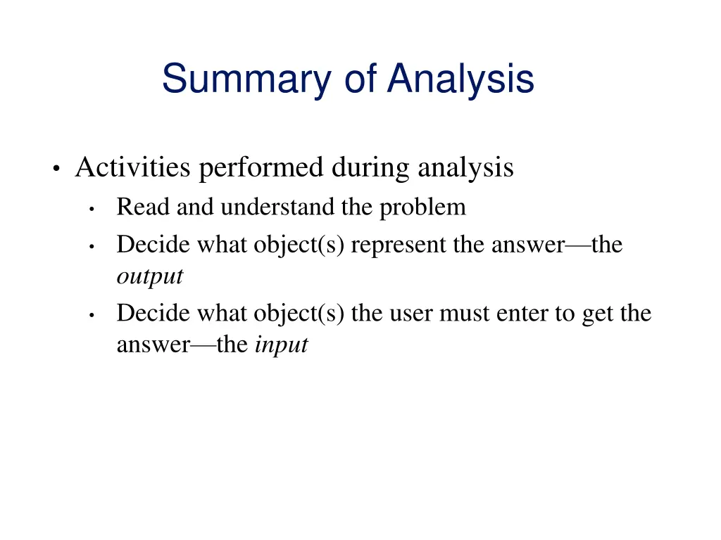 summary of analysis