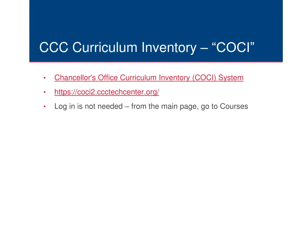 ccc curriculum inventory coci