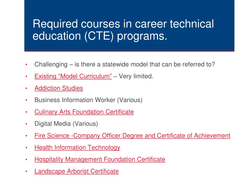 required courses in career technical education