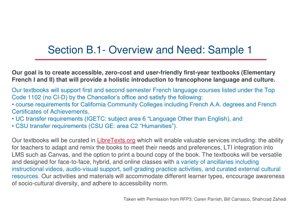 section b 1 overview and need sample 1