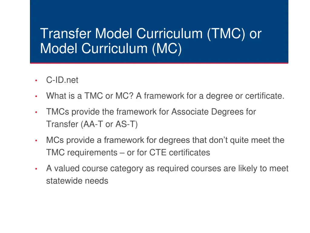 transfer model curriculum tmc or model curriculum