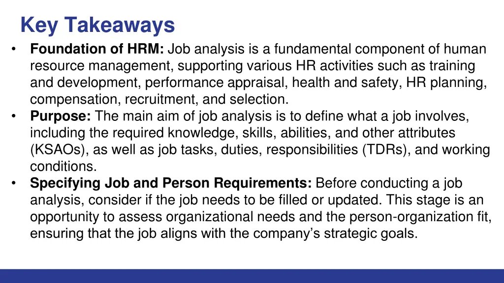 key takeaways foundation of hrm job analysis