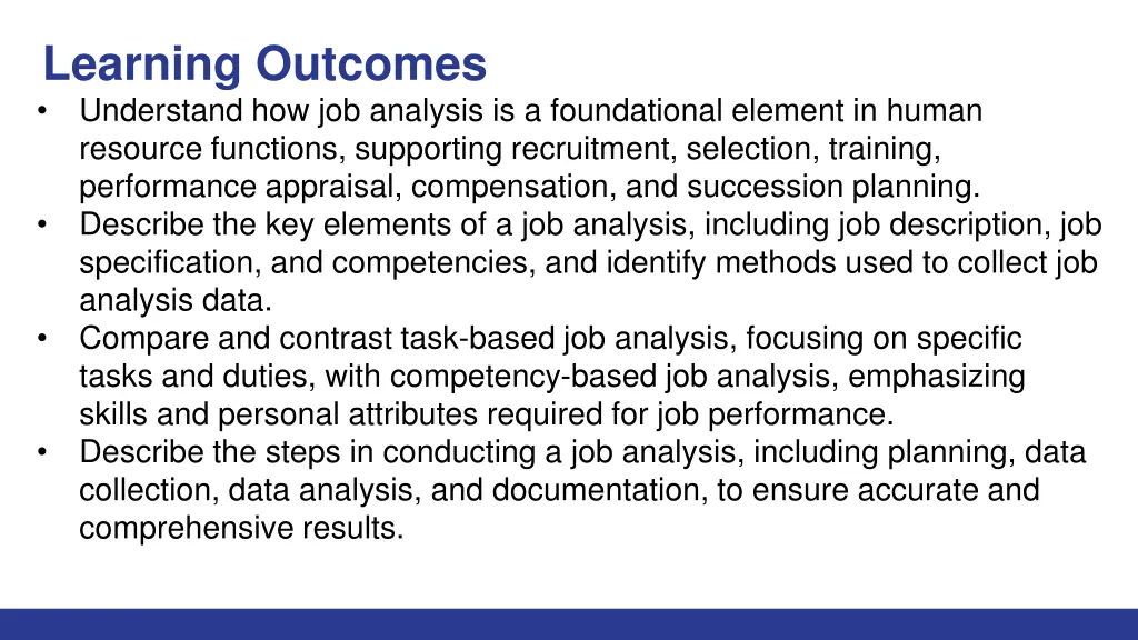 learning outcomes understand how job analysis