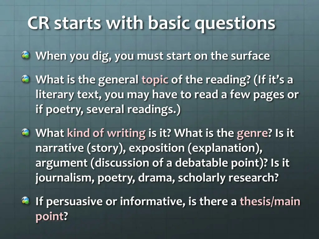cr starts with basic questions