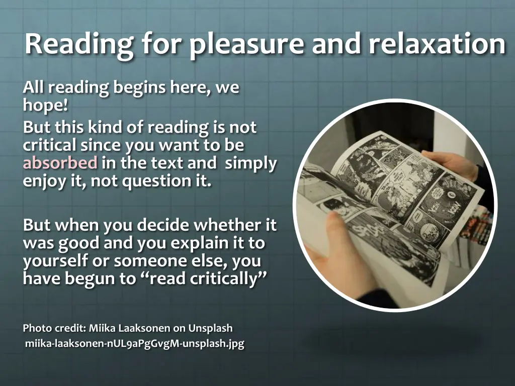 reading for pleasure and relaxation