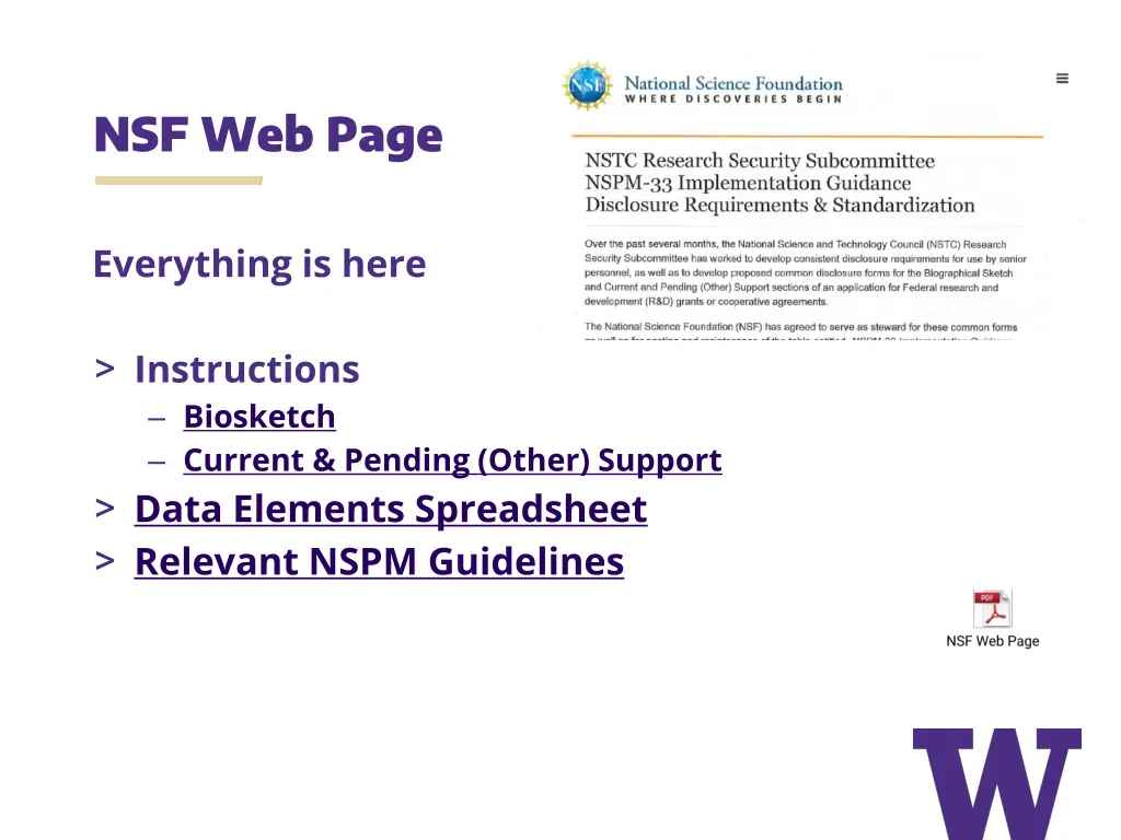 nsf web page