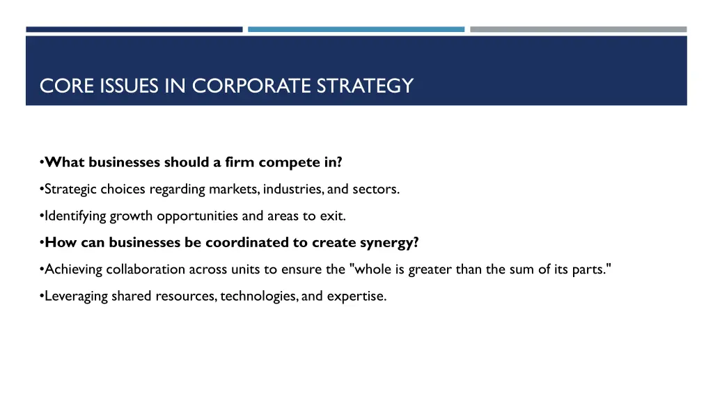 core issues in corporate strategy
