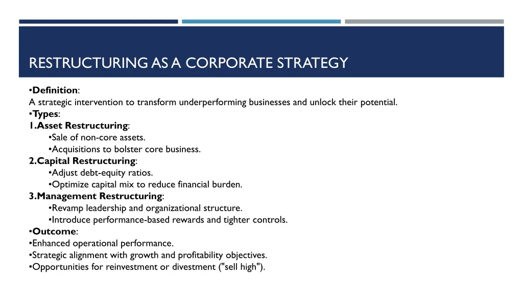 restructuring as a corporate strategy