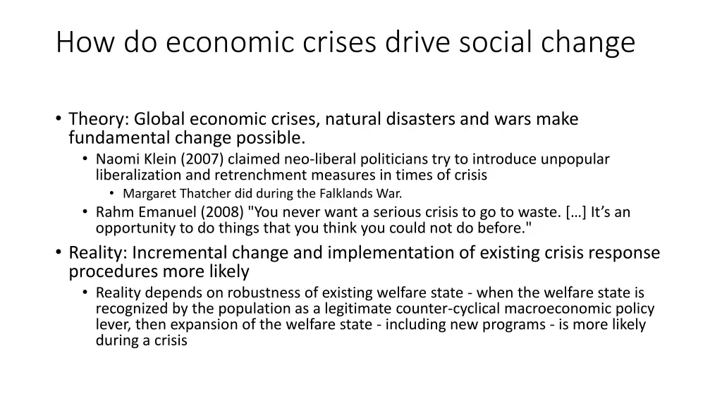 how do economic crises drive social change 2