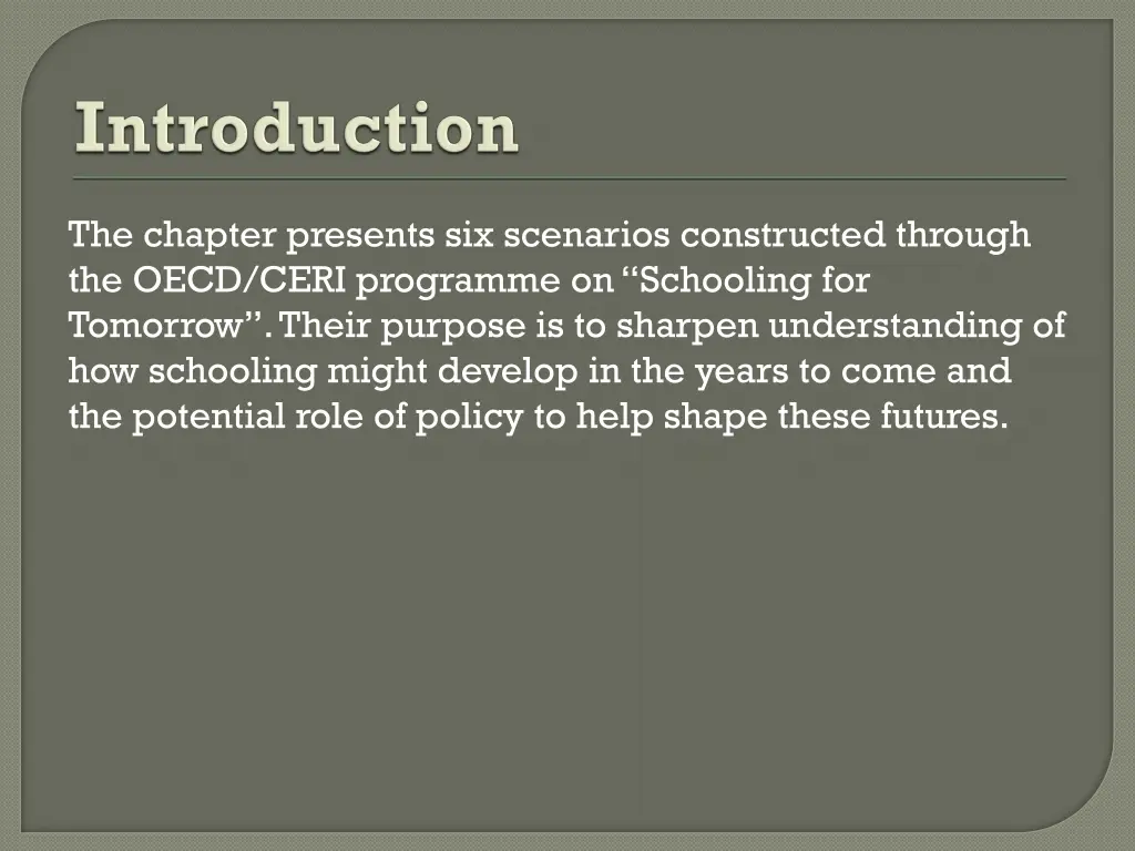 the chapter presents six scenarios constructed