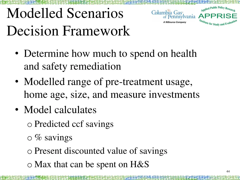 modelled scenarios decision framework