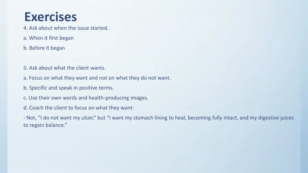 exercises 4 ask about when the issue started