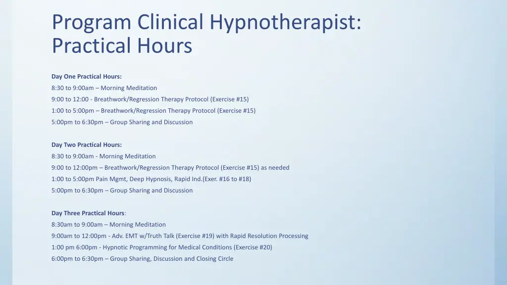 program clinical hypnotherapist practical hours