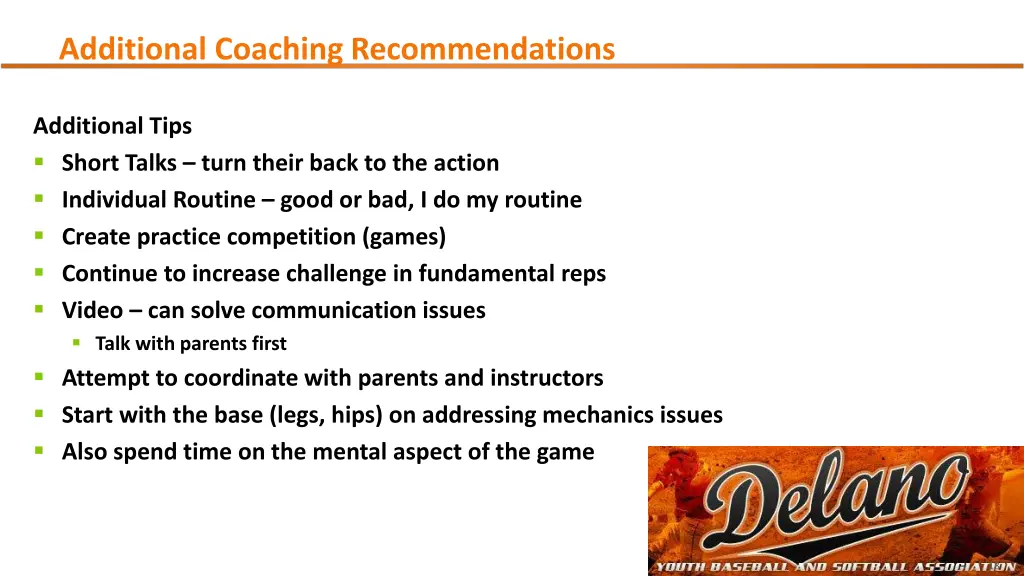 additional coaching recommendations