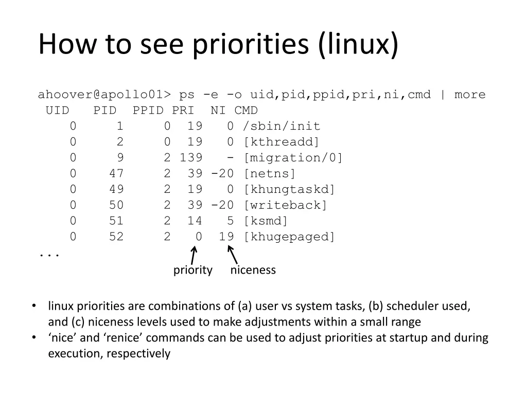 how to see priorities linux