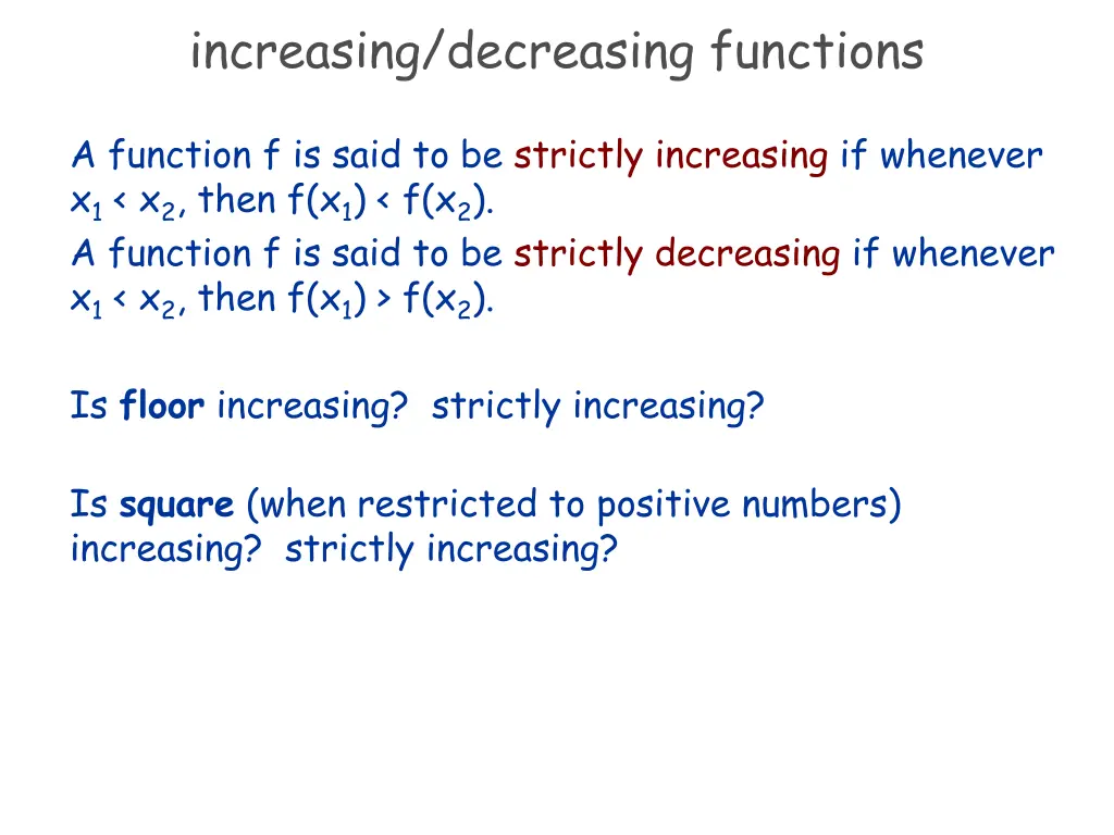 increasing decreasing functions