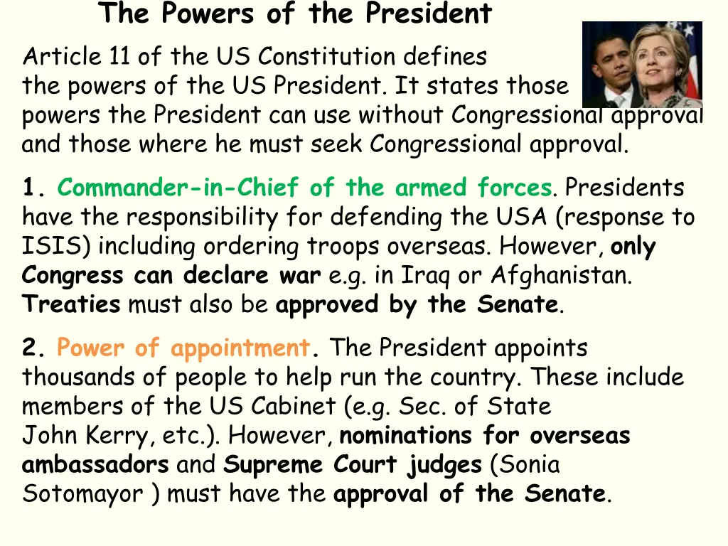 the powers of the president