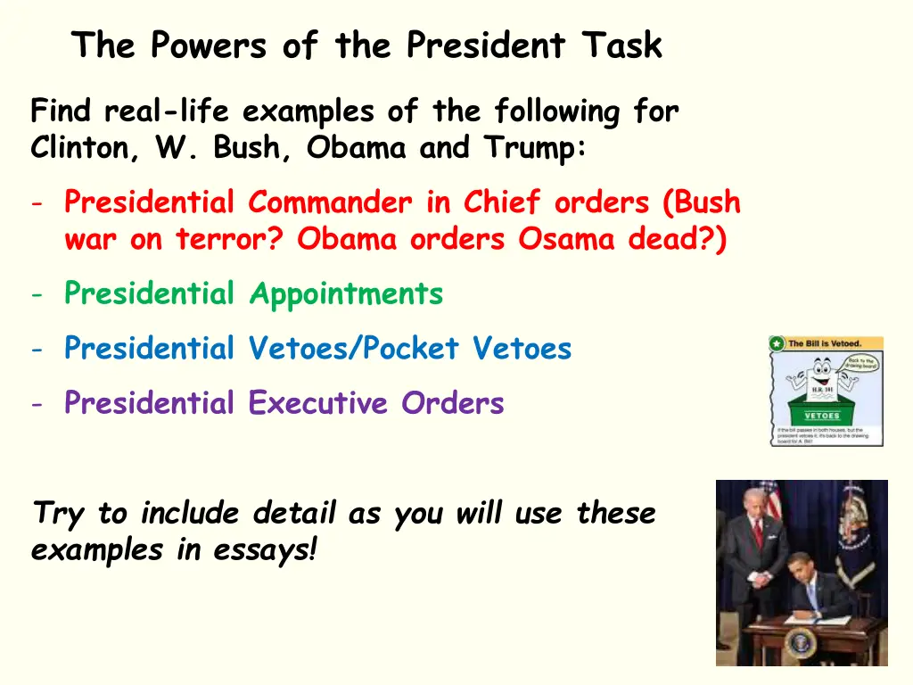 the powers of the president task