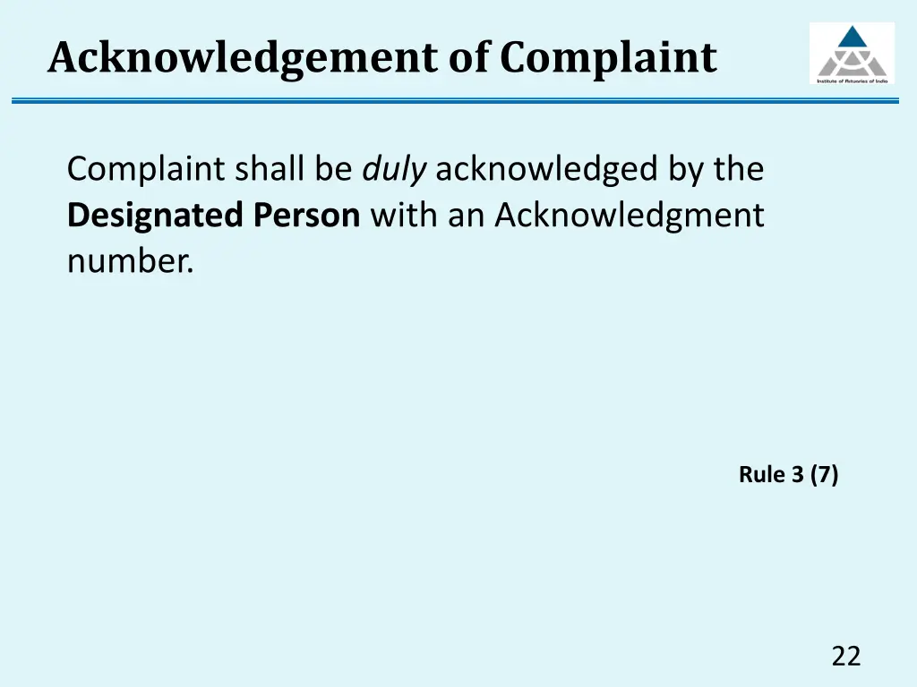 acknowledgement of complaint