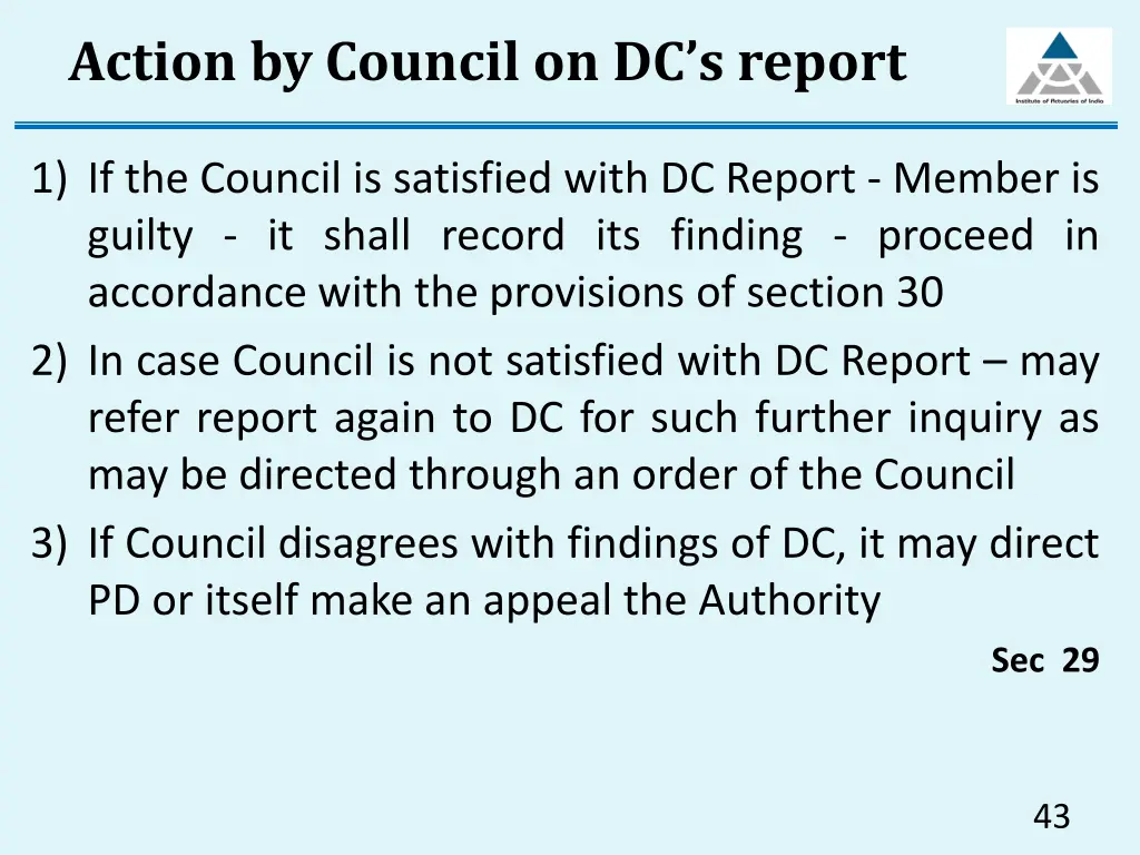 action by council on dc s report