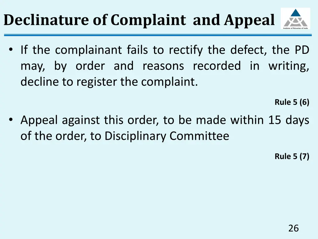 declinature of complaint and appeal