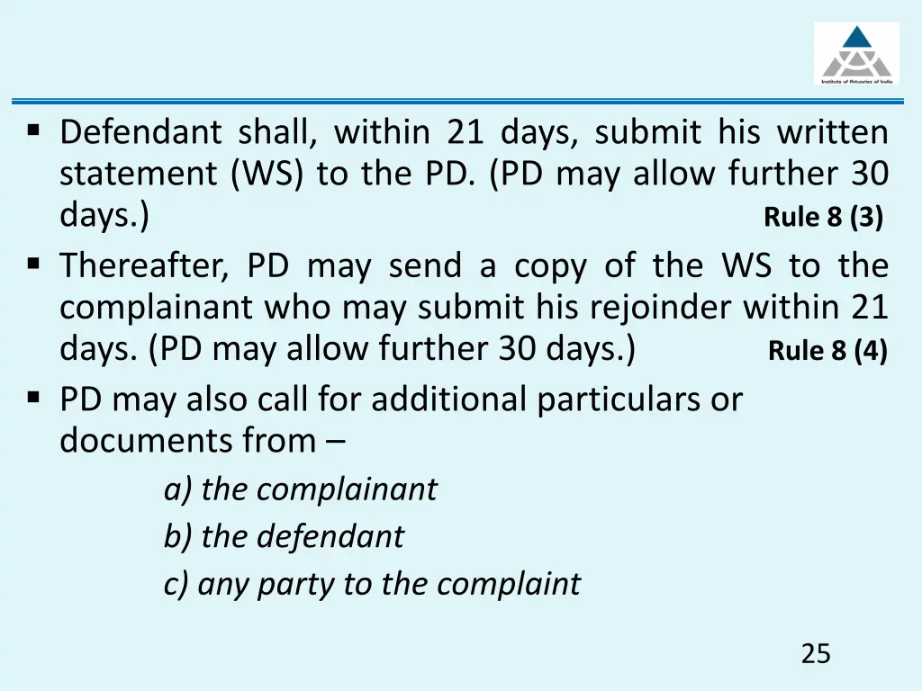 defendant shall within 21 days submit his written