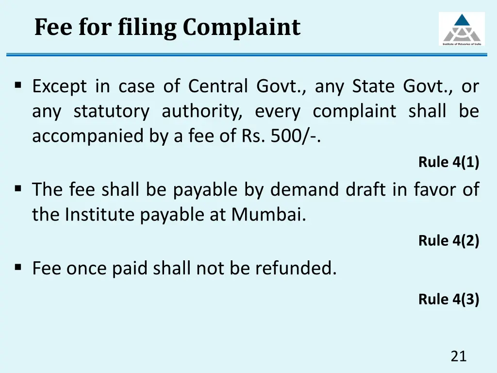 fee for filing complaint