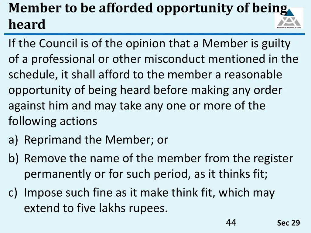 member to be afforded opportunity of being heard