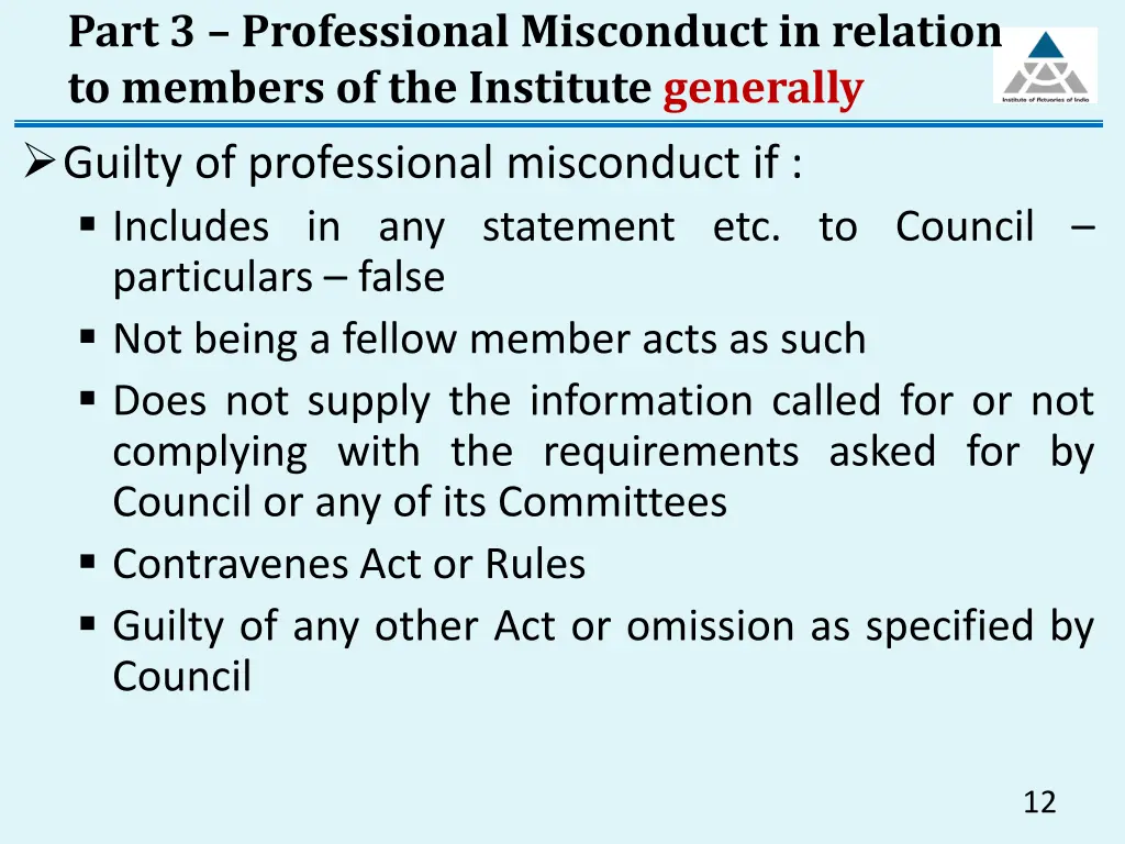part 3 professional misconduct in relation