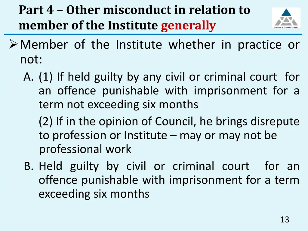 part 4 other misconduct in relation to member
