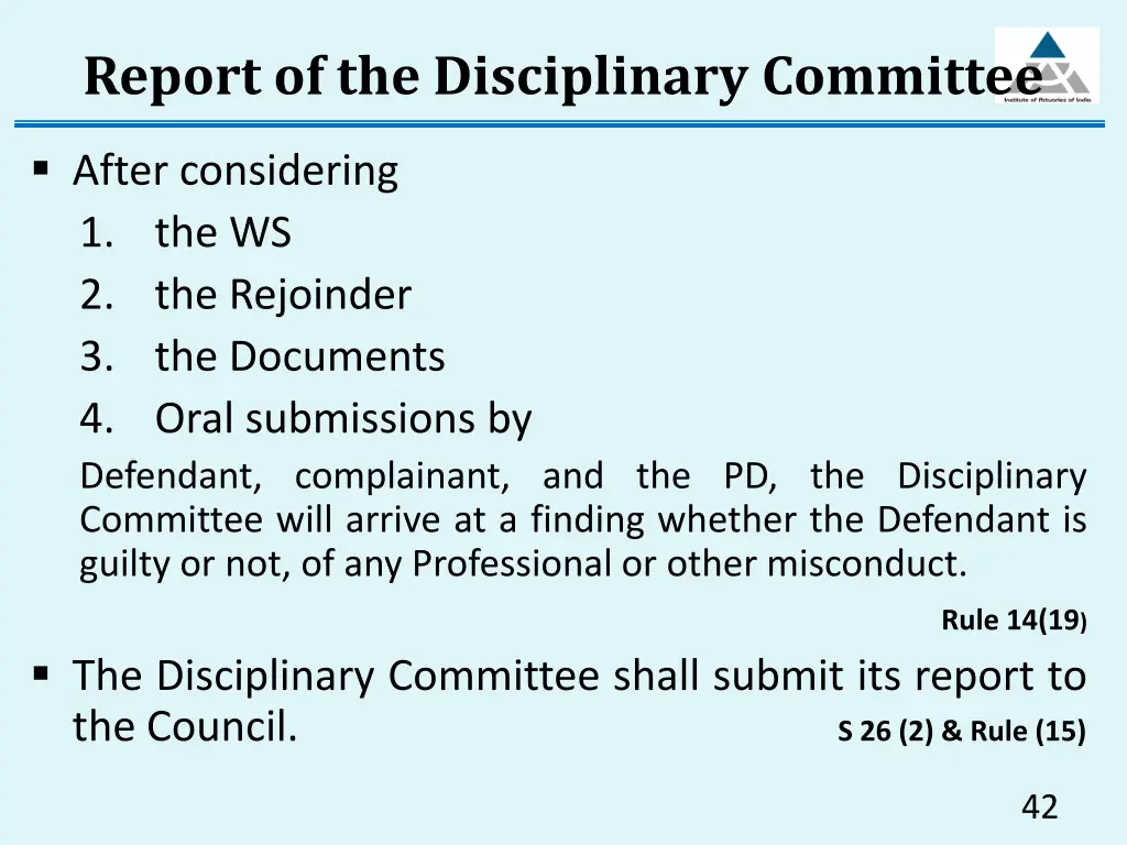 report of the disciplinary committee