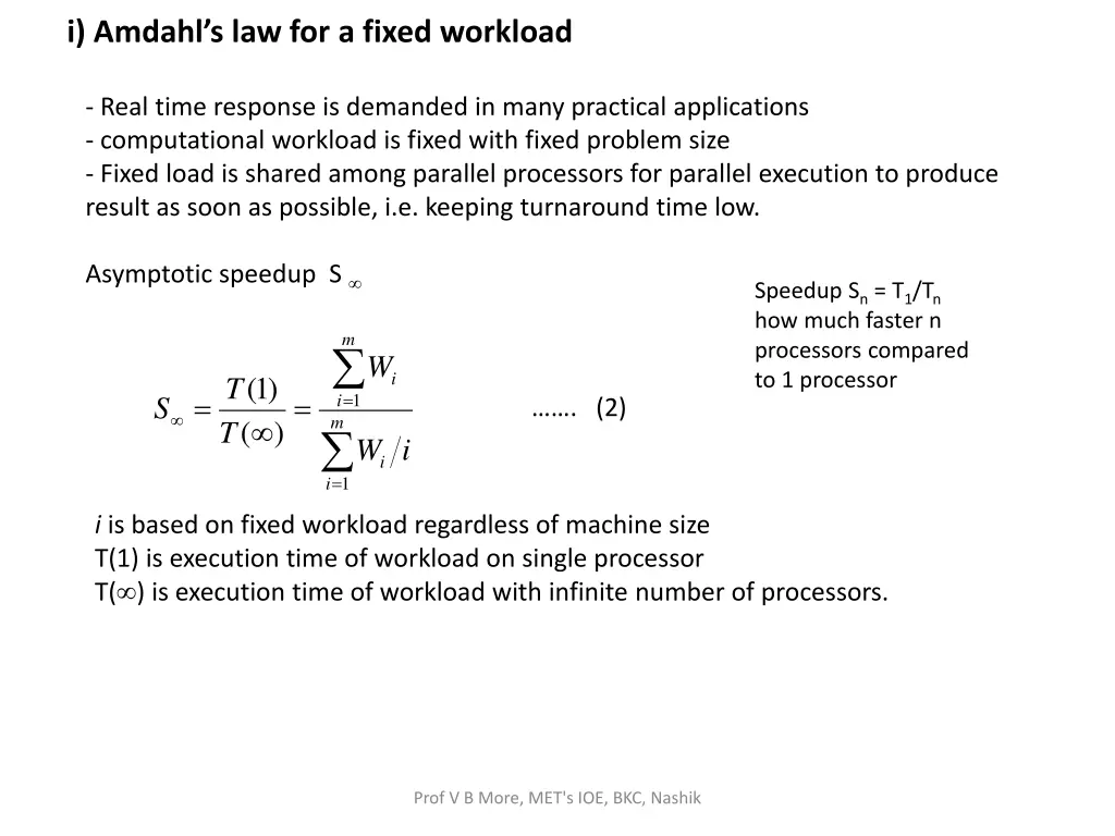 i amdahl s law for a fixed workload