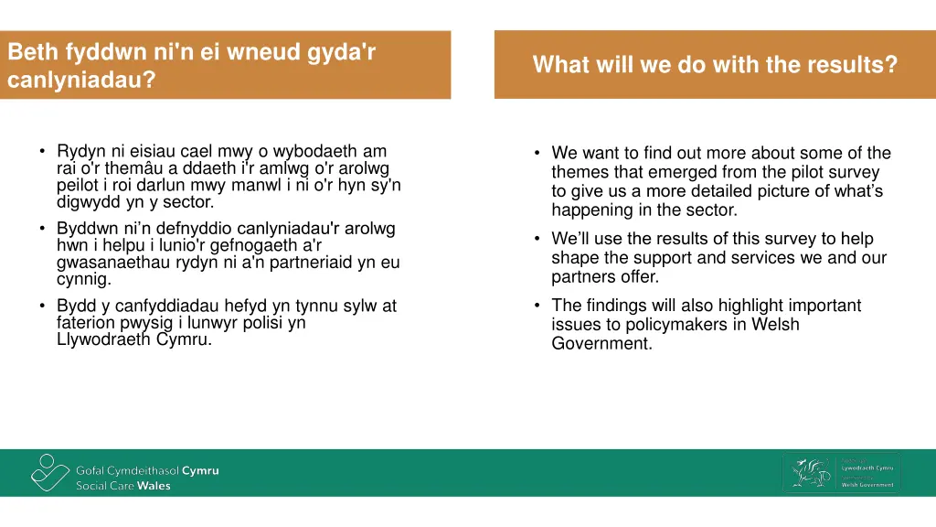 beth fyddwn ni n ei wneud gyda r canlyniadau