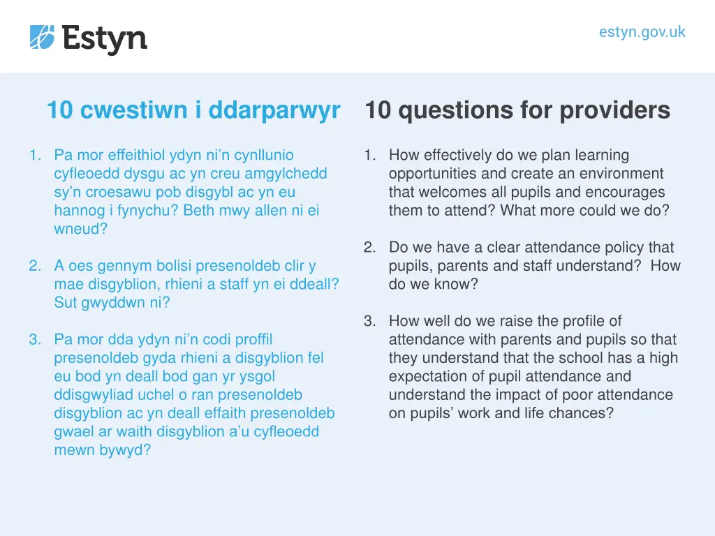 10 cwestiwn i ddarparwyr