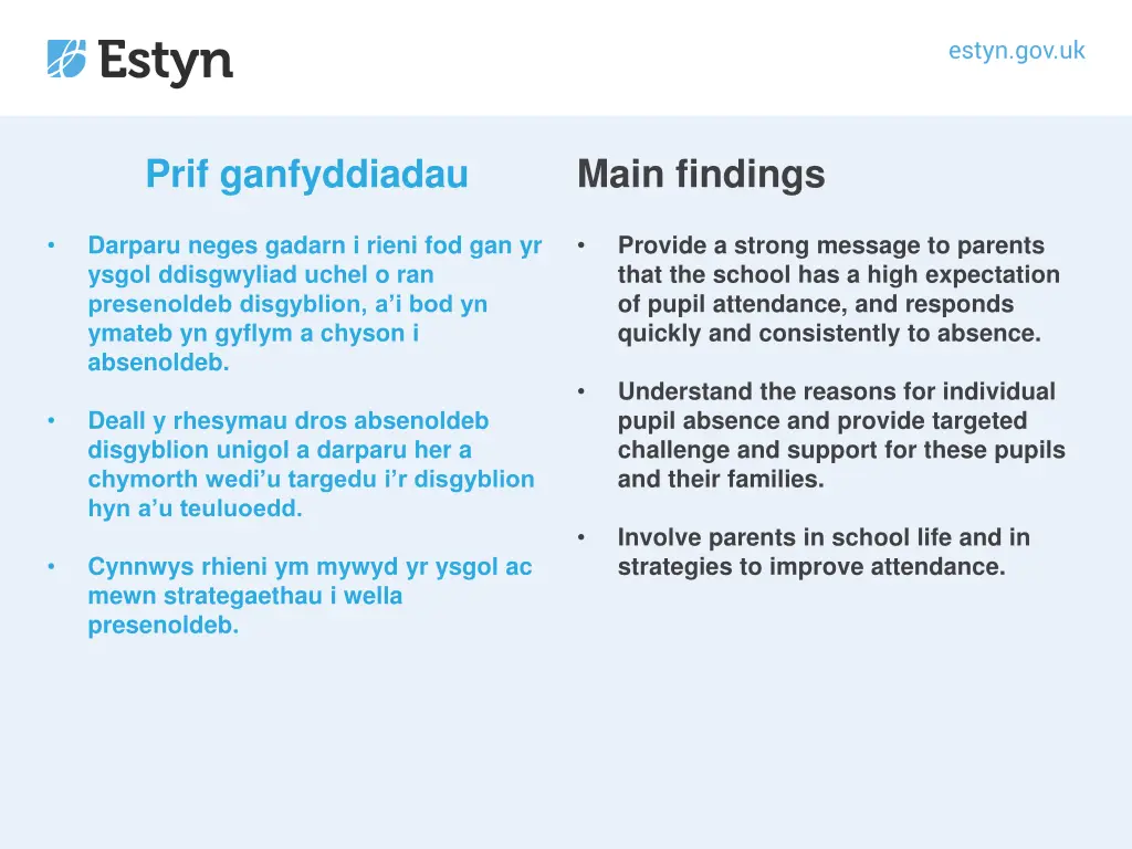 prif ganfyddiadau 2