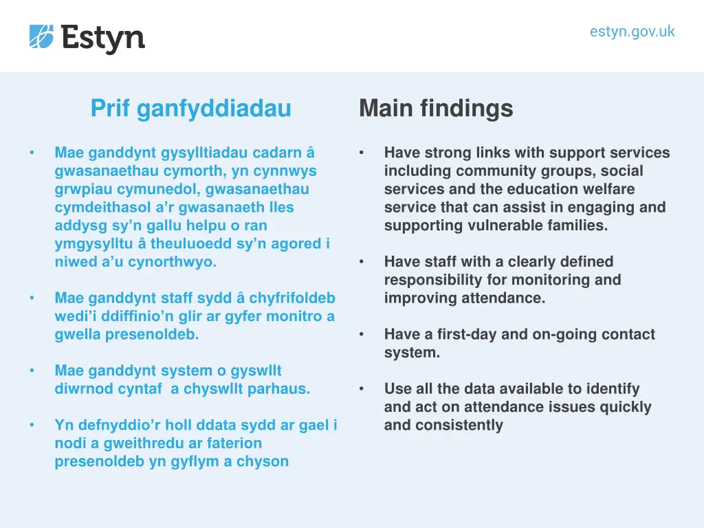prif ganfyddiadau 3
