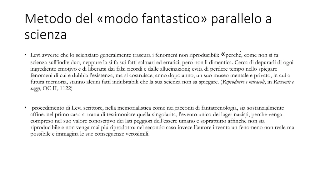 metodo del modo fantastico parallelo a scienza