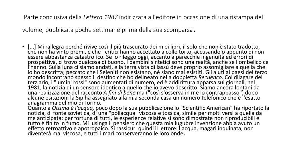 parte conclusiva della lettera 1987 indirizzata